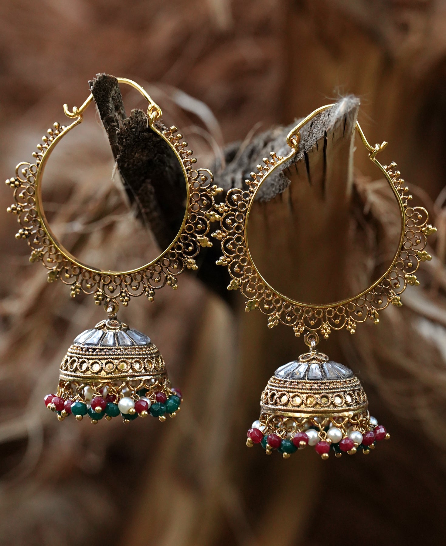 Kundan Carved Bali Jhumka