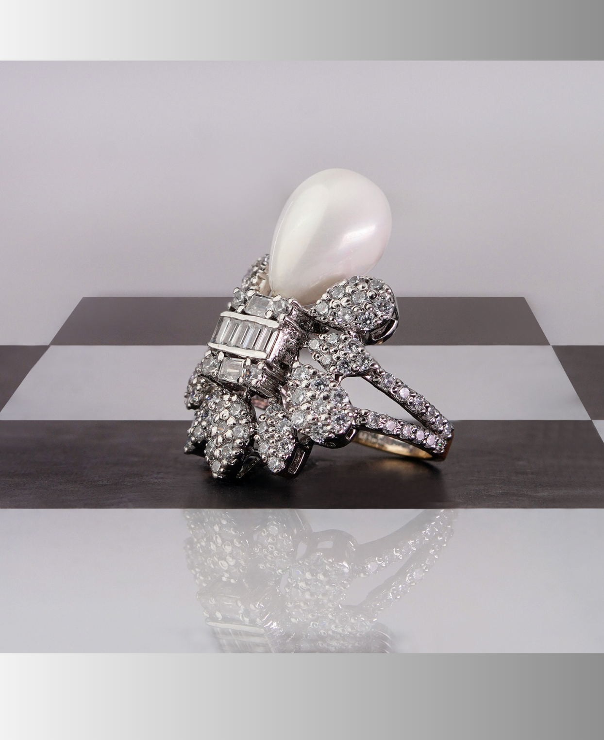 Zircon Pearl Drop Ring