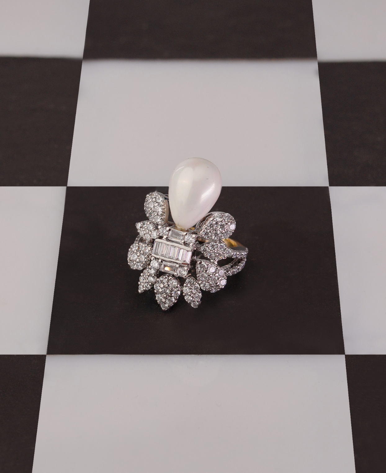 Zircon Pearl Drop Ring