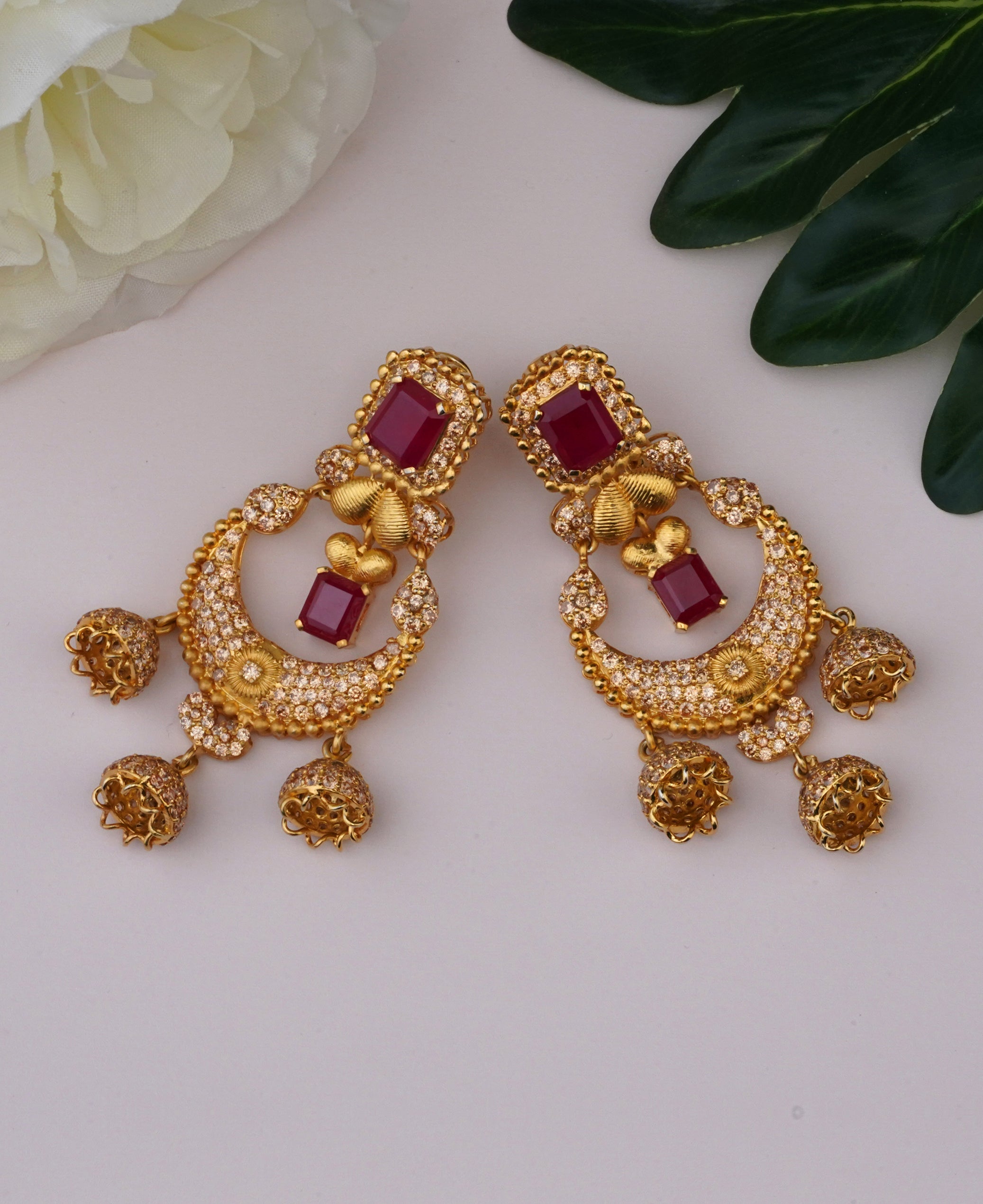 Deep Gold & Maroon 3 Jhumki Bali