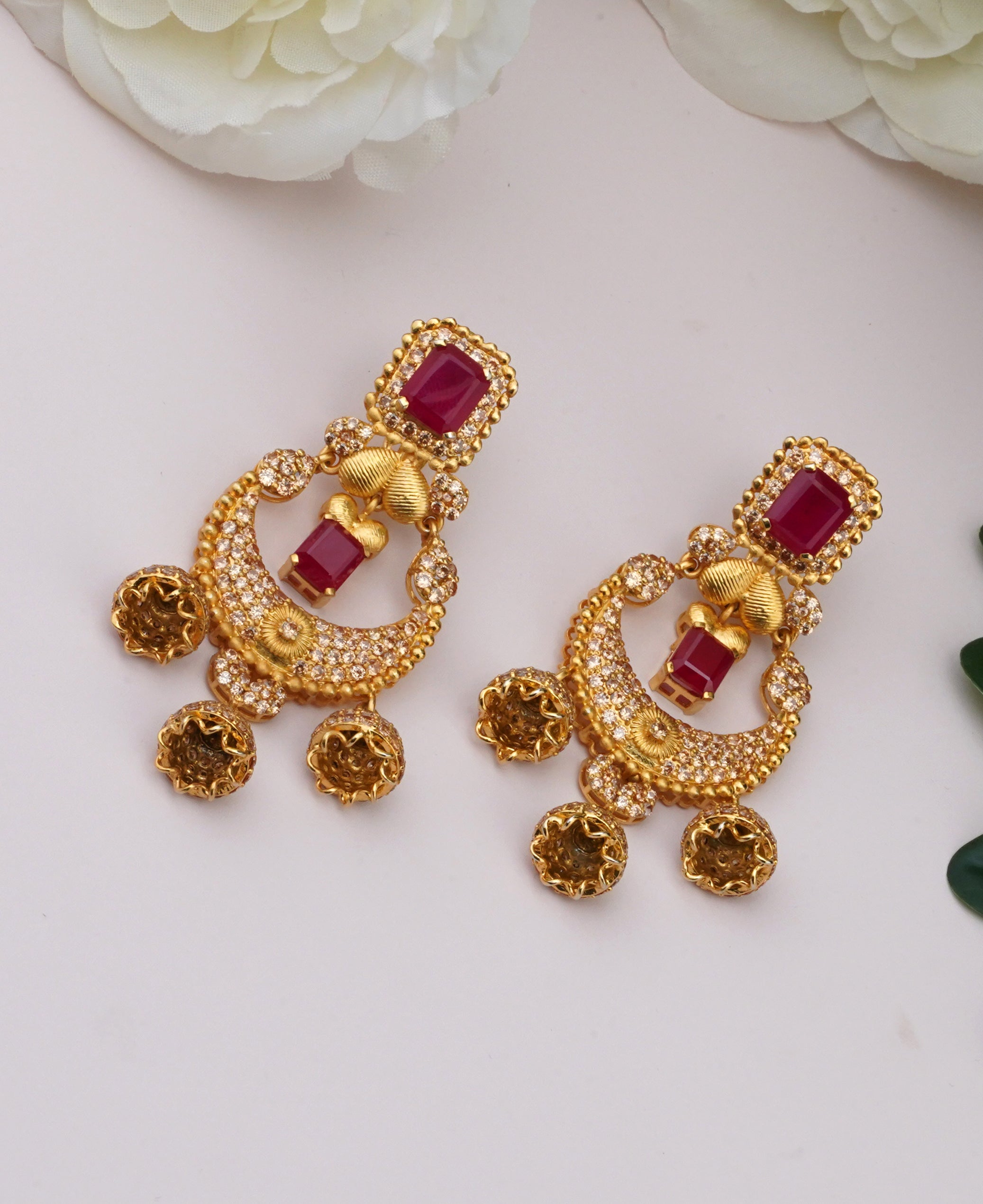 Deep Gold & Maroon 3 Jhumki Bali