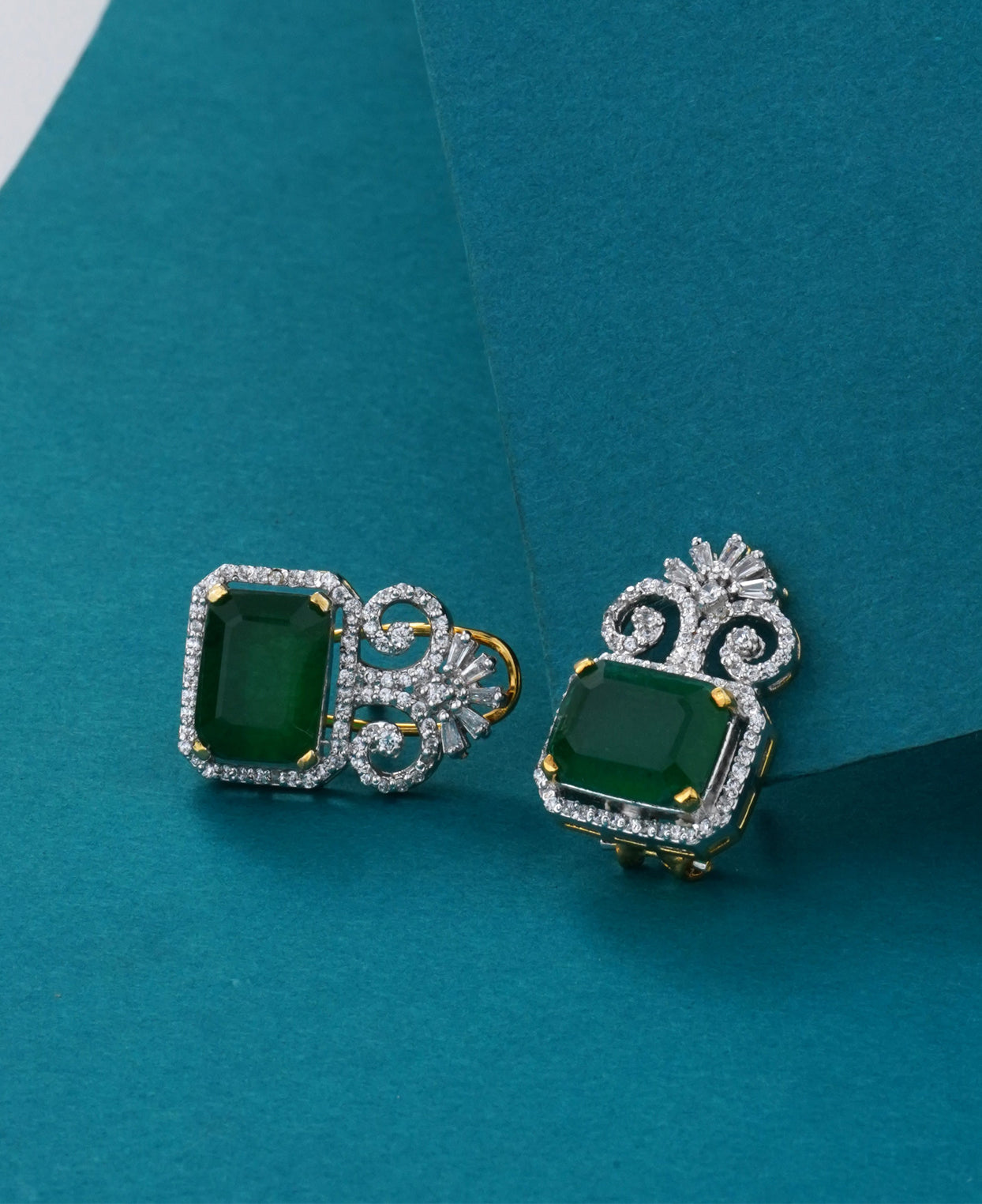 Zircon & Jade Baguette Studs