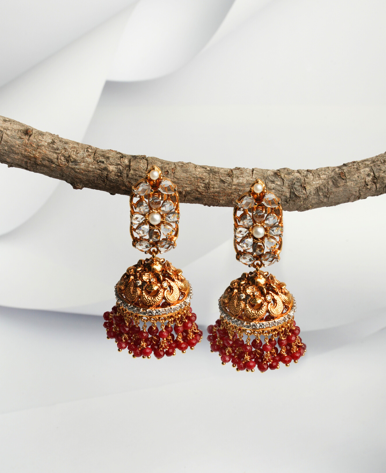 Ruby Gold Pearl Jhumki