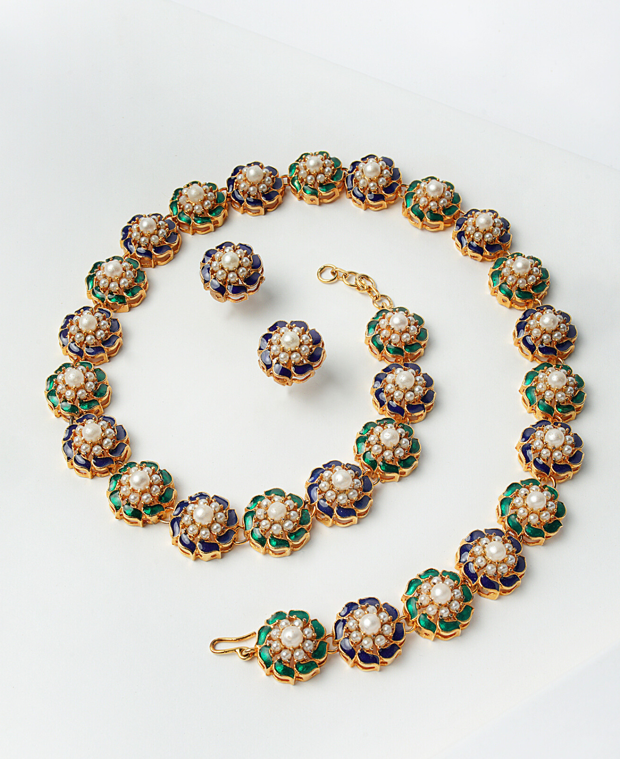 Pearl Green & Blue Enamel Maala