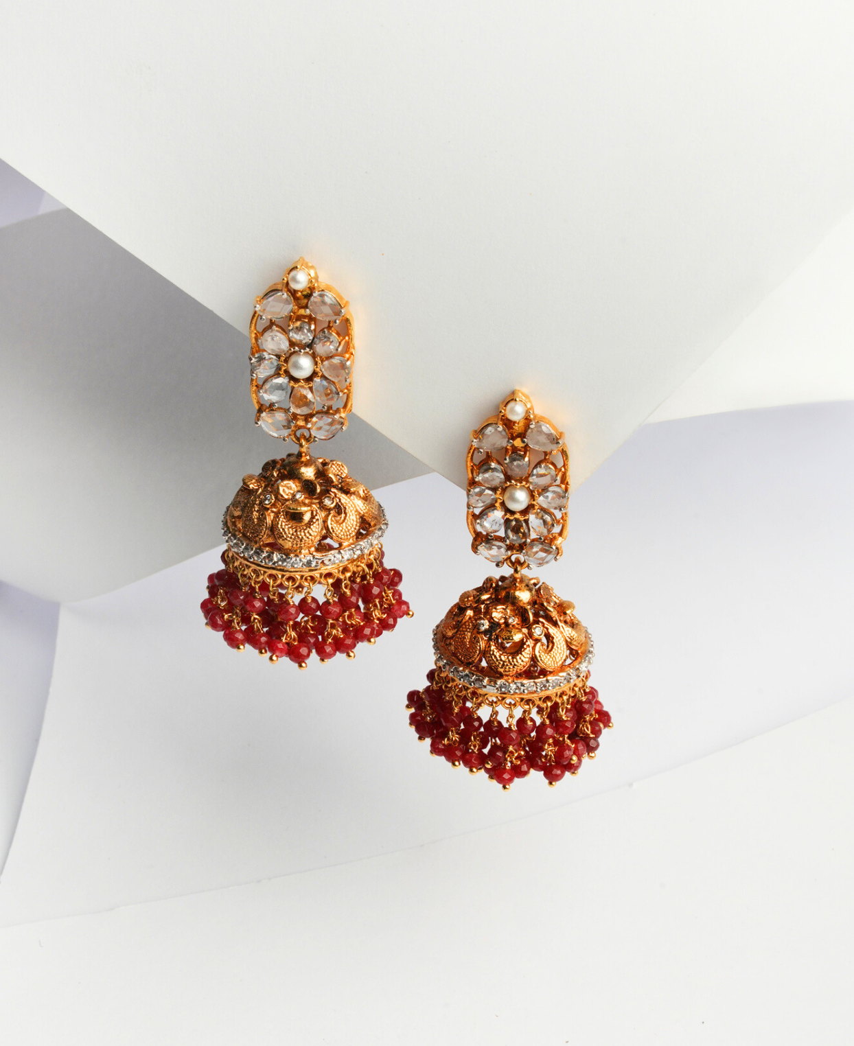 Ruby Gold Pearl Jhumki