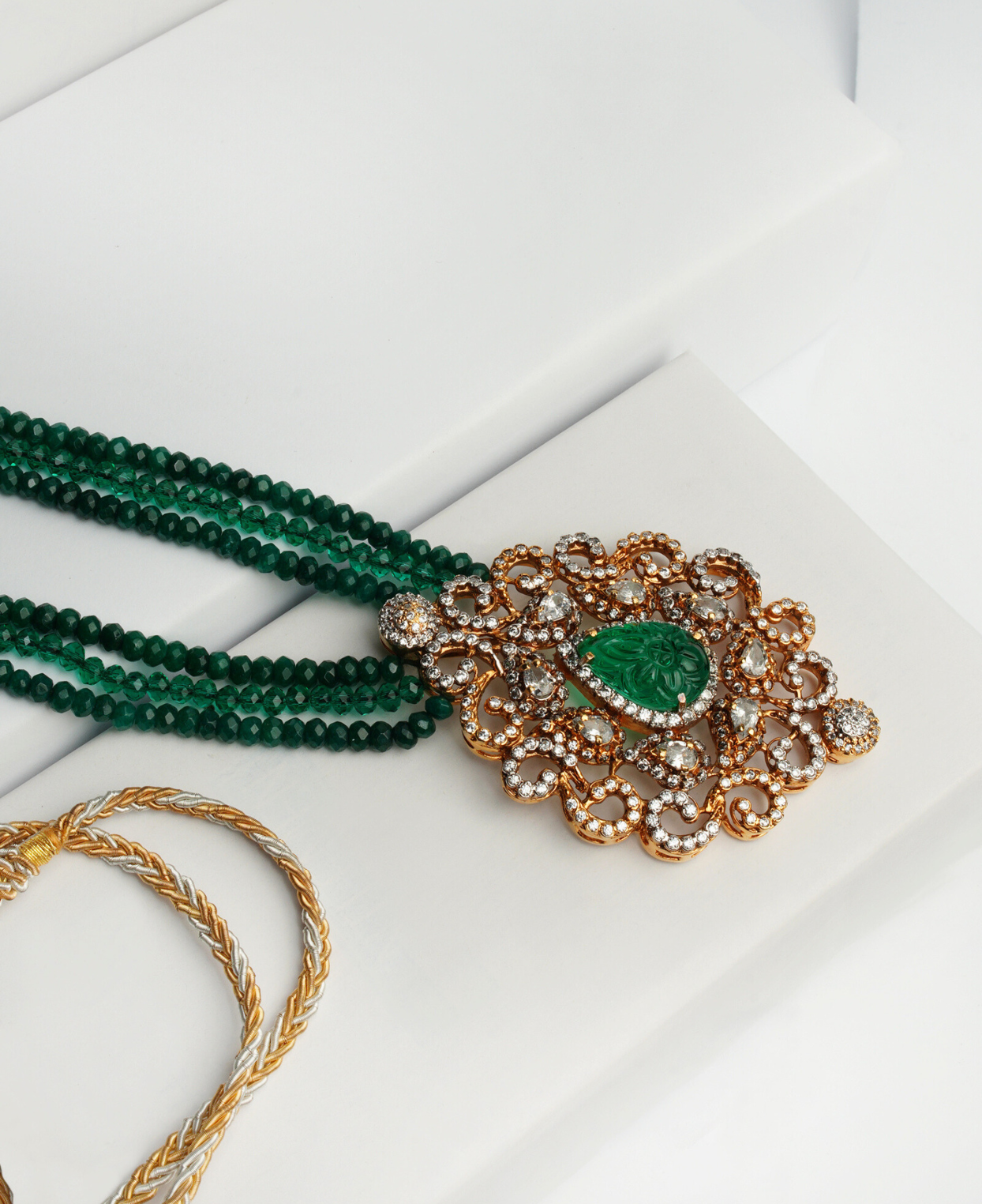 Green Carved Stone Polki Pendant