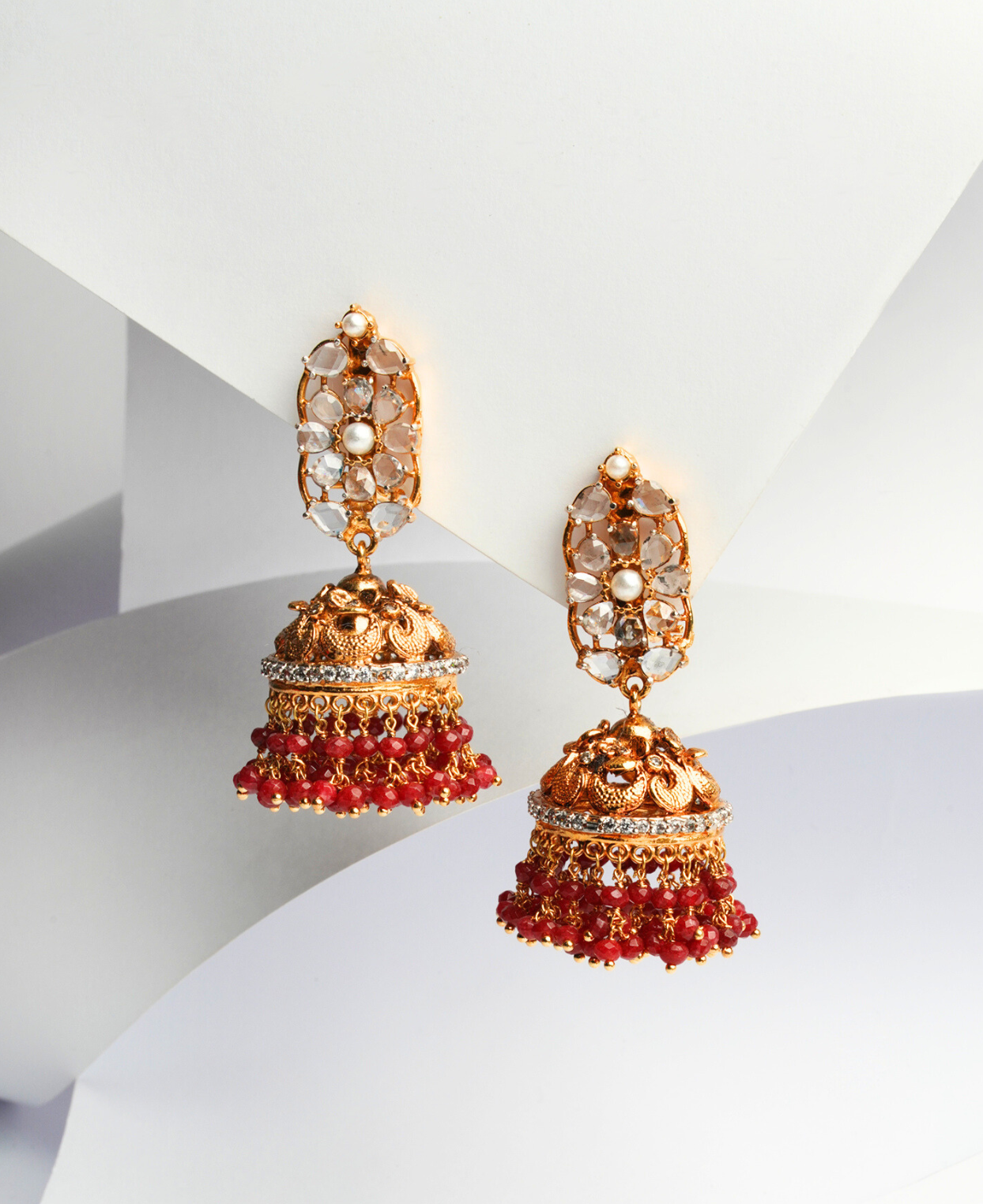 Ruby Gold Pearl Jhumki
