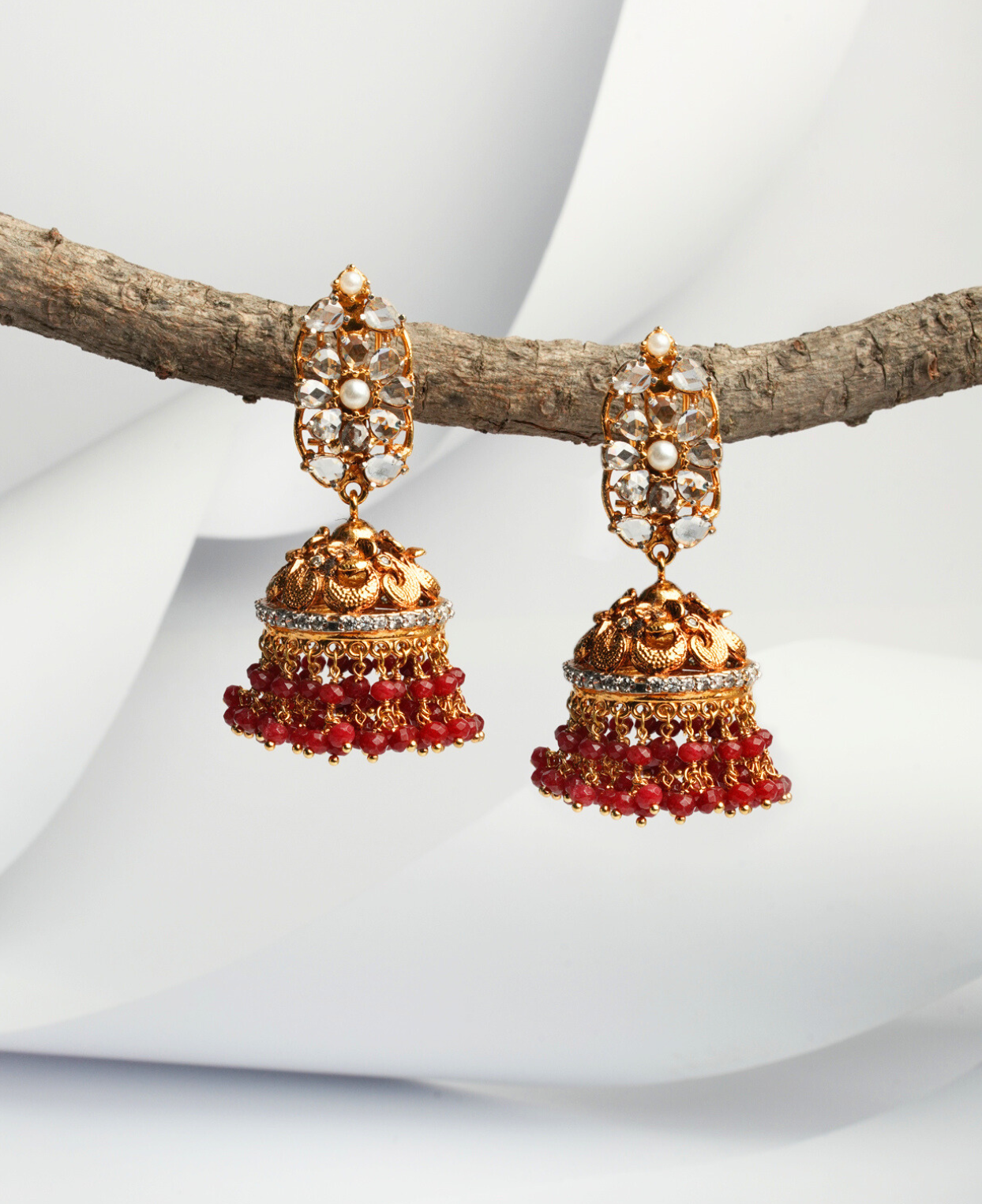Ruby Gold Pearl Jhumki