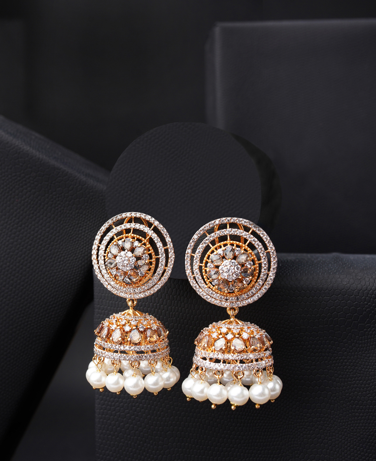 Gold Antique Zrc Pearl Jhumkas
