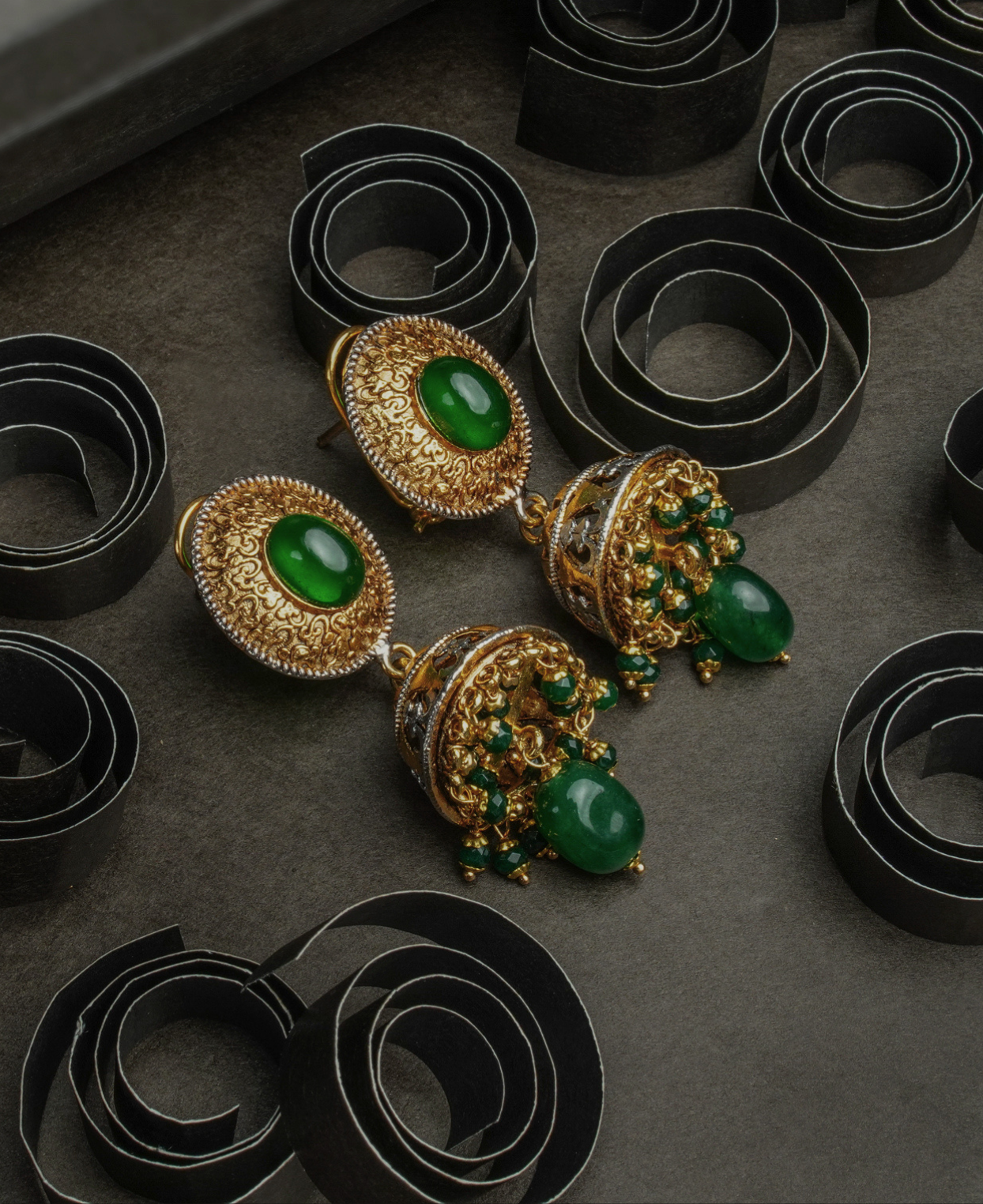 Golden Silver Jade Jhumki