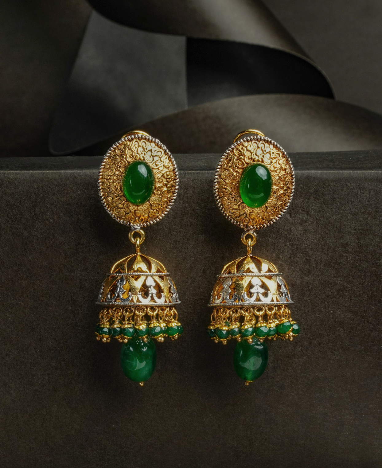 Golden Silver Jade Jhumki