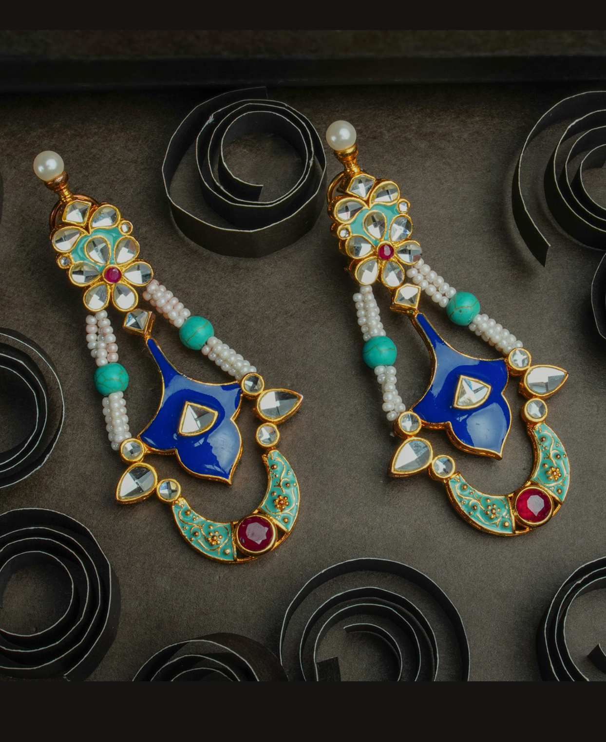 Kundan Blue Red Meena ER