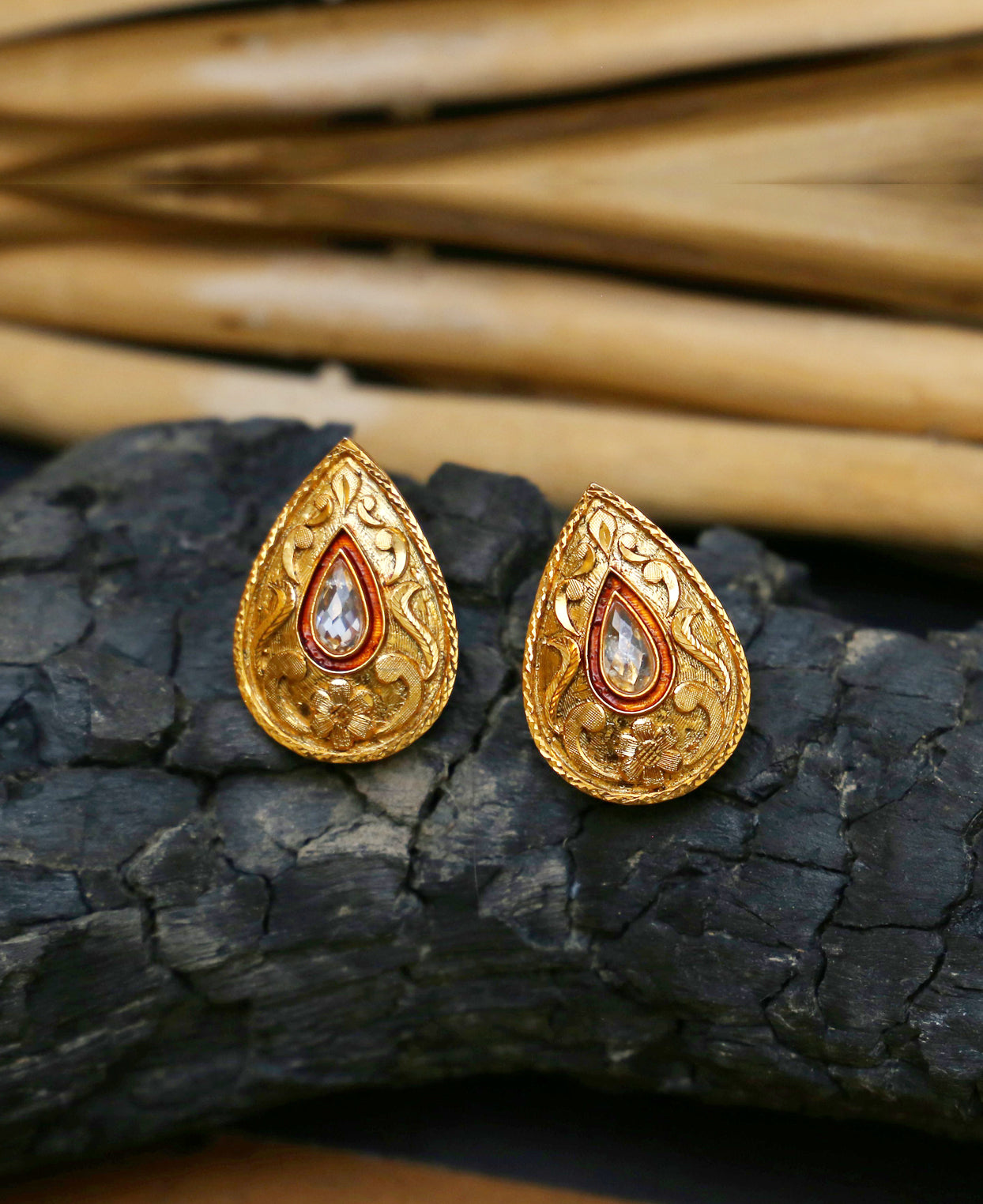 Texture Bronze Drop Oversized Studs