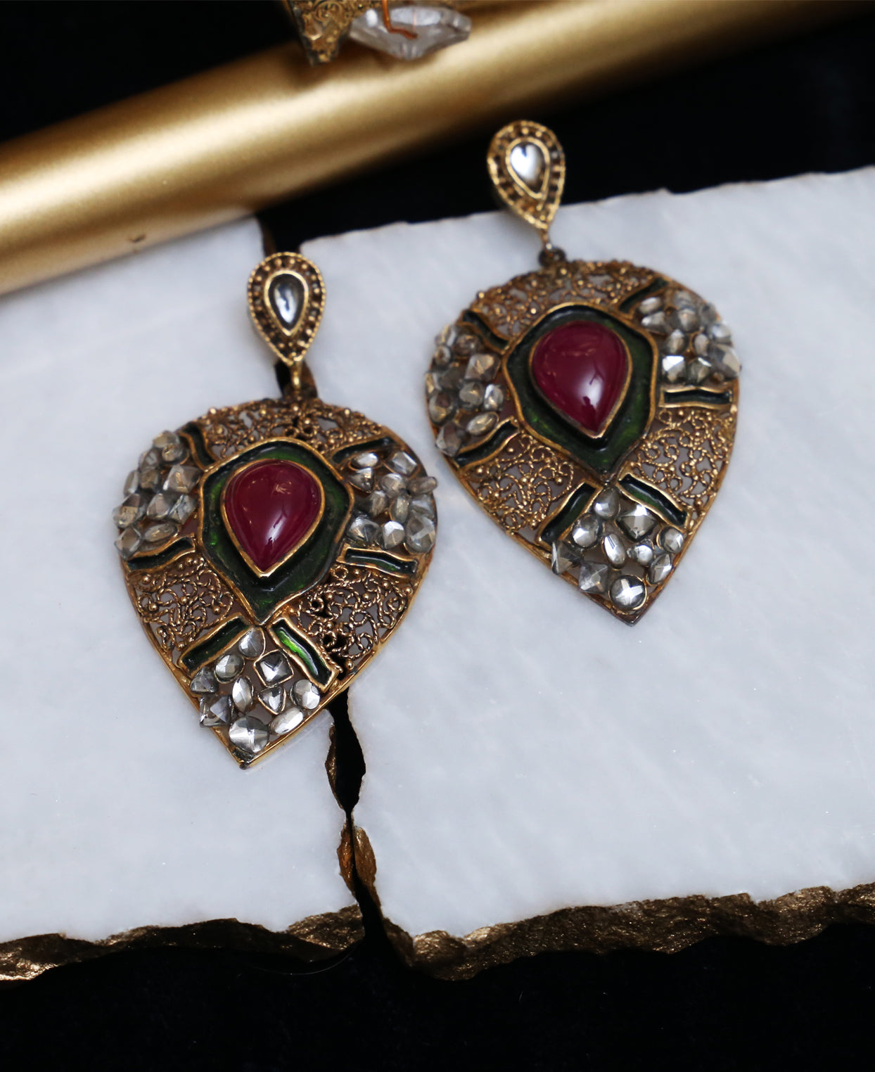 Pan Shaped Kundan & Ruby Ers.