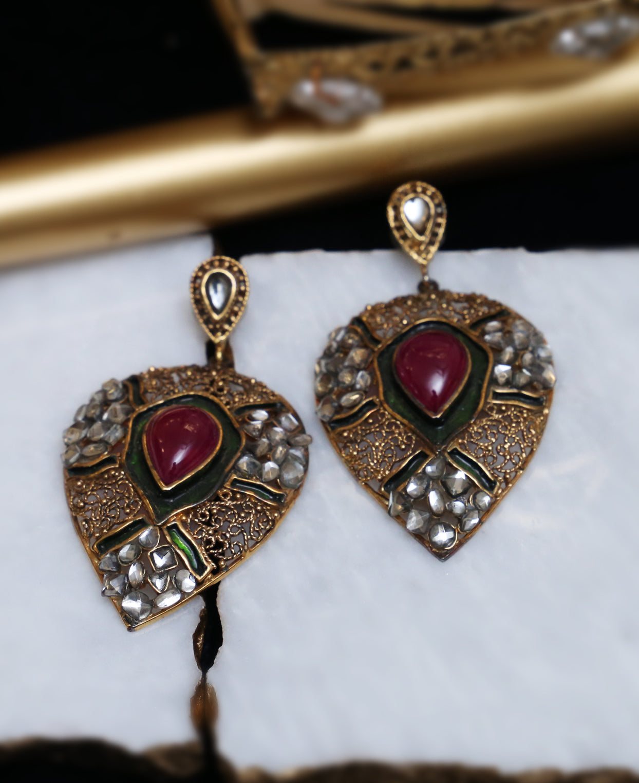 Pan Shaped Kundan & Ruby Ers.