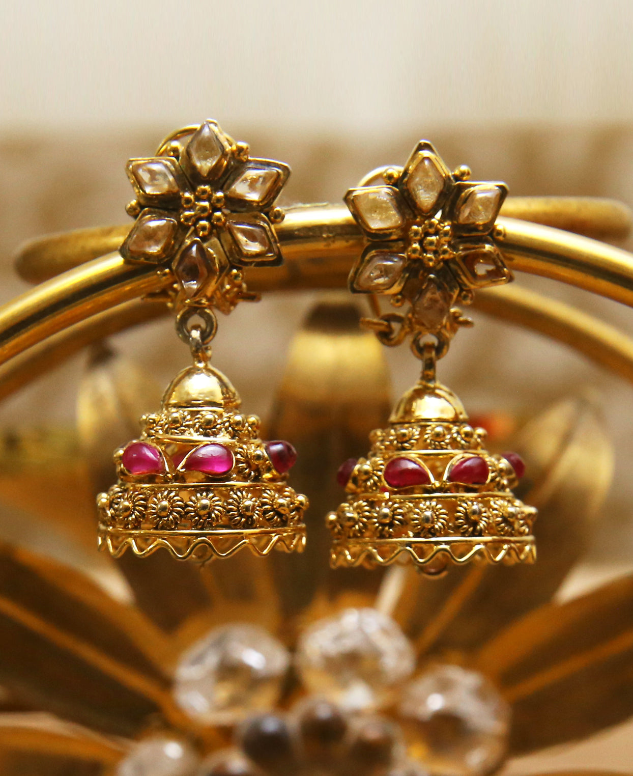 Ruby jhumkas clearance in gold