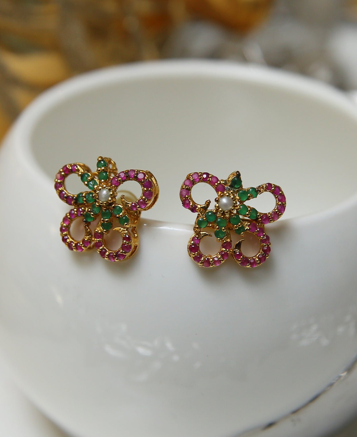 Ruby Emerald butterfly studs