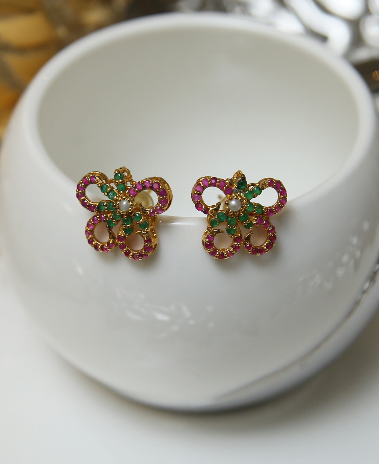 Ruby Emerald butterfly studs