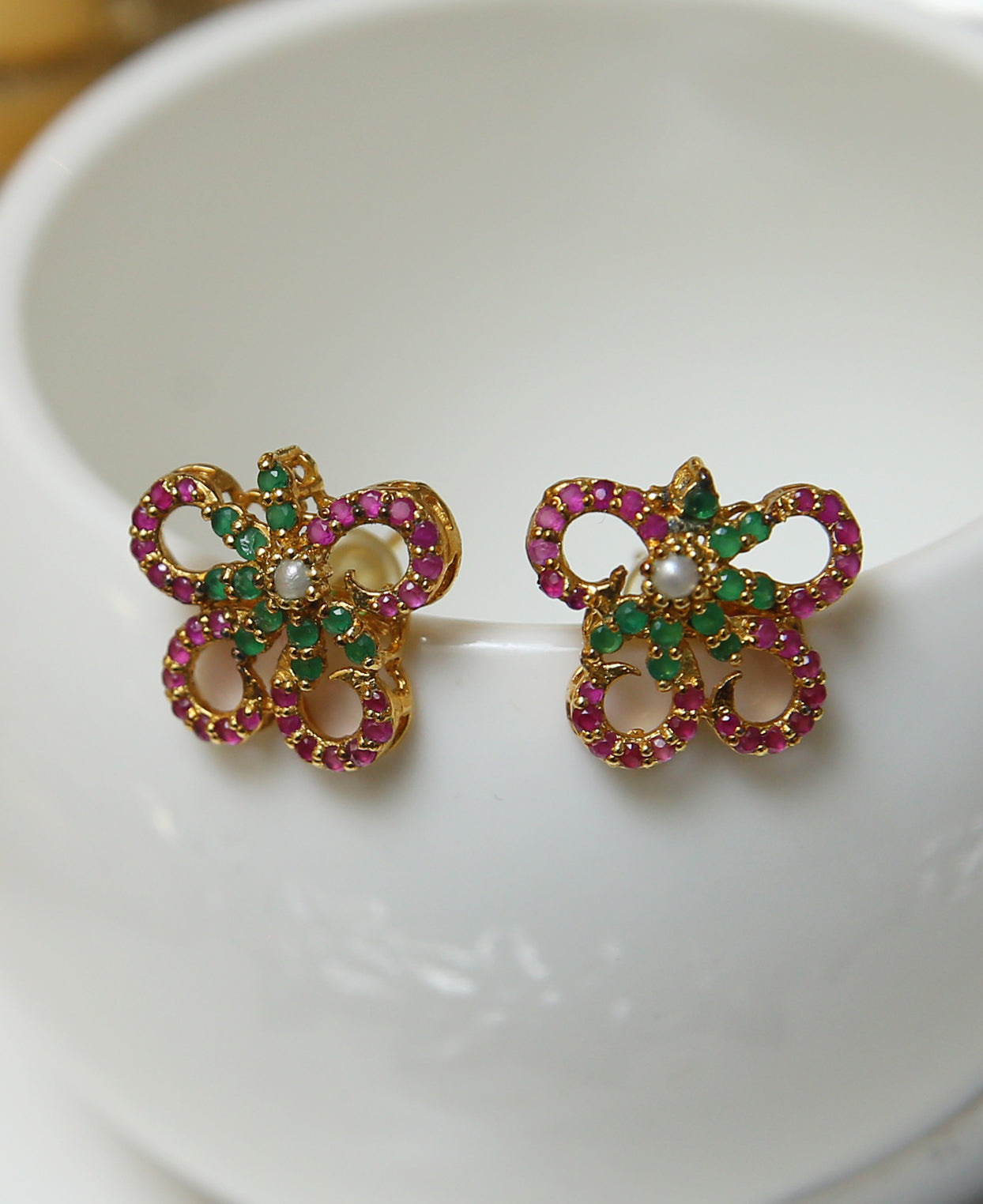 Ruby Emerald butterfly studs