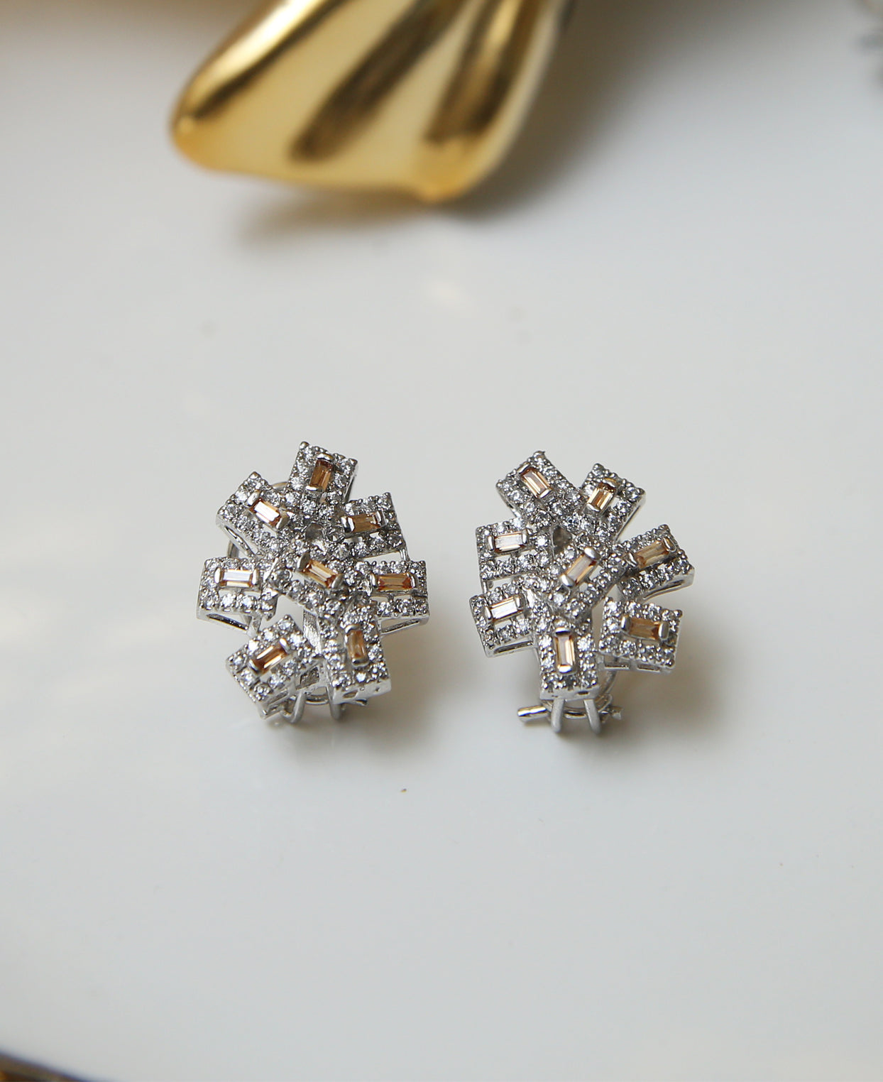 Champagne Zircon Baguette Studs