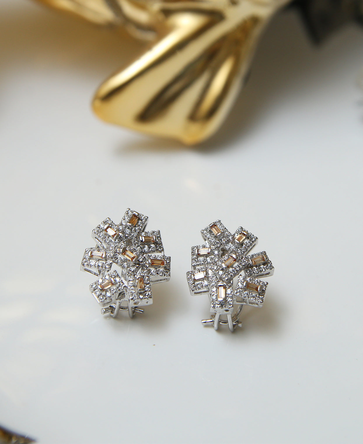 Champagne Zircon Baguette Studs