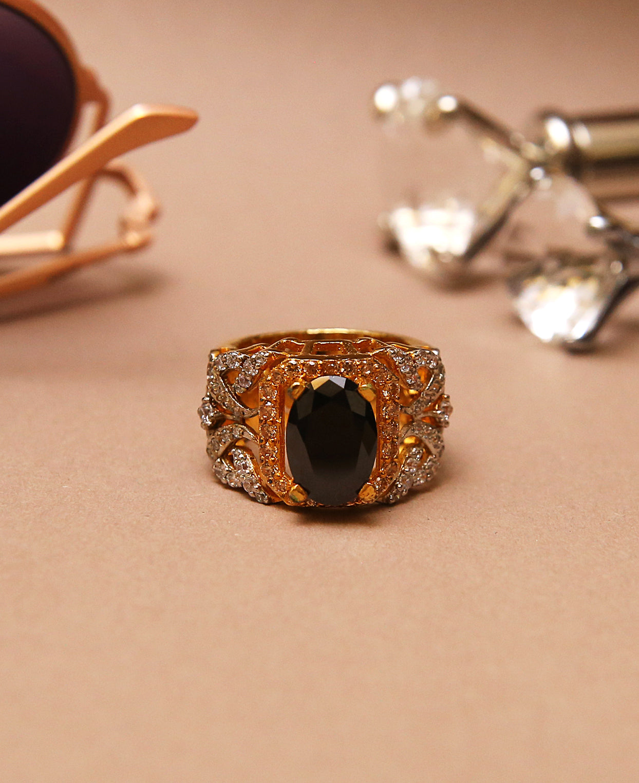 Black Zircon Centred Ring