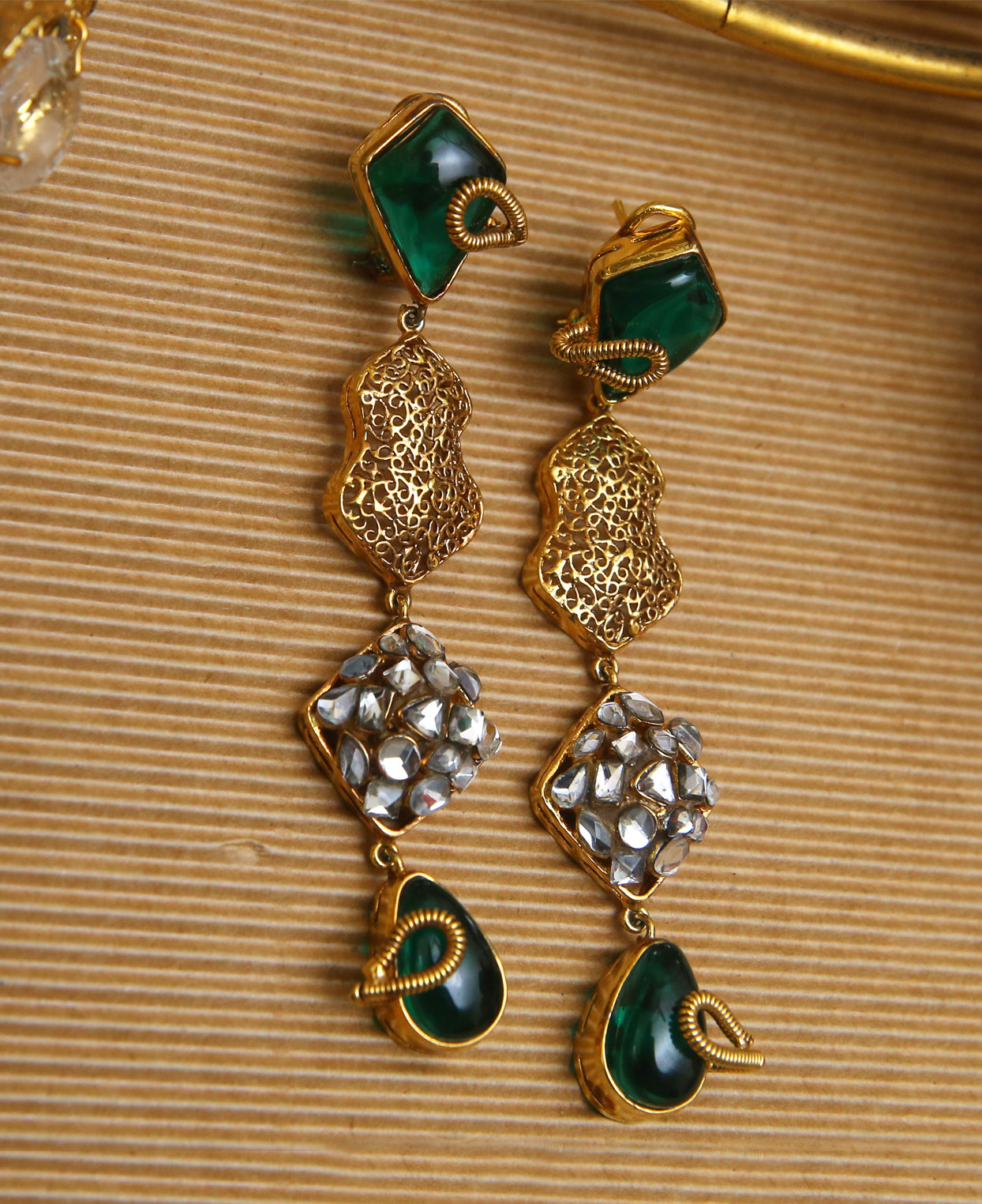 Green Kundan and Filigree Earring