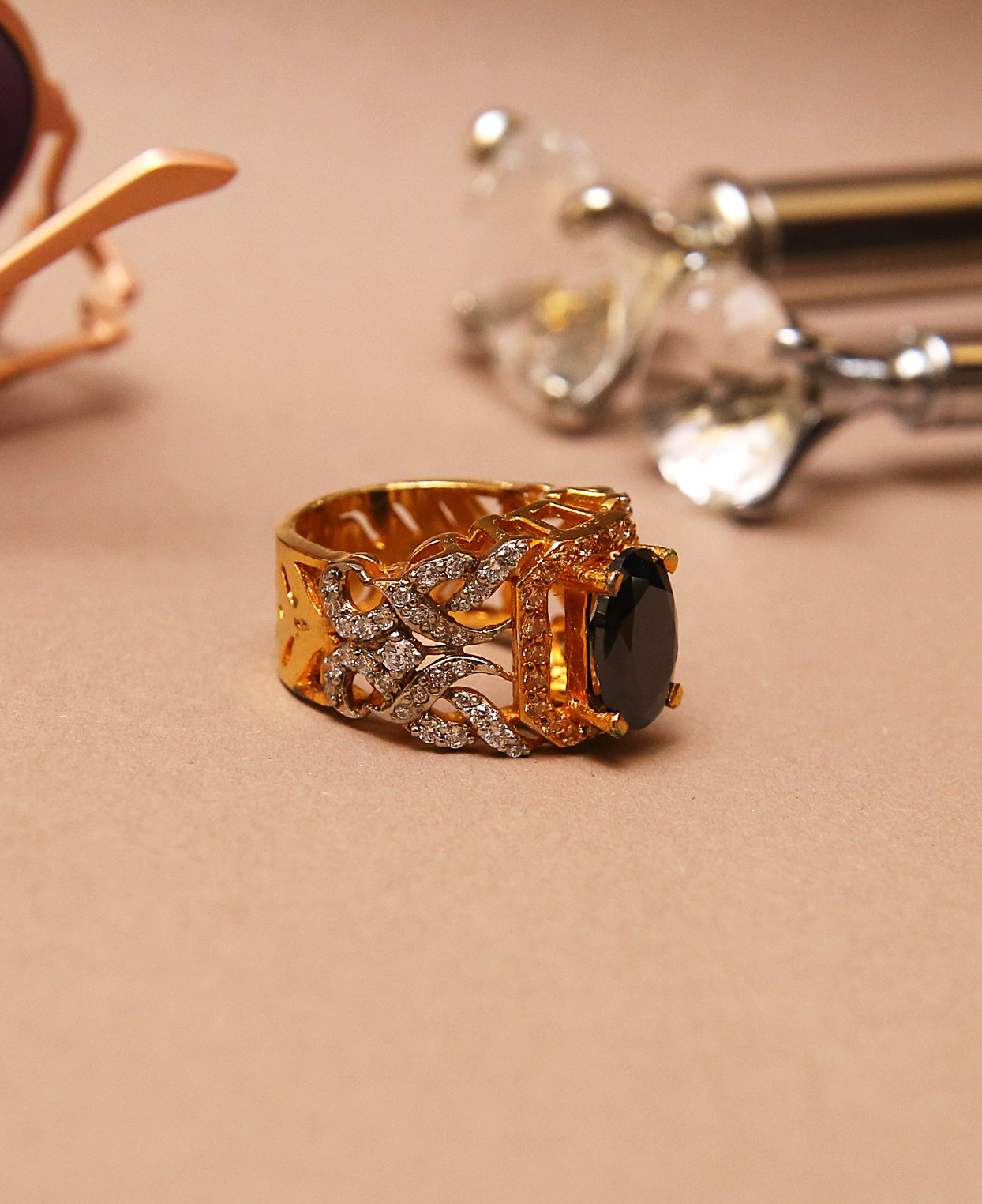 Black Zircon Centred Ring
