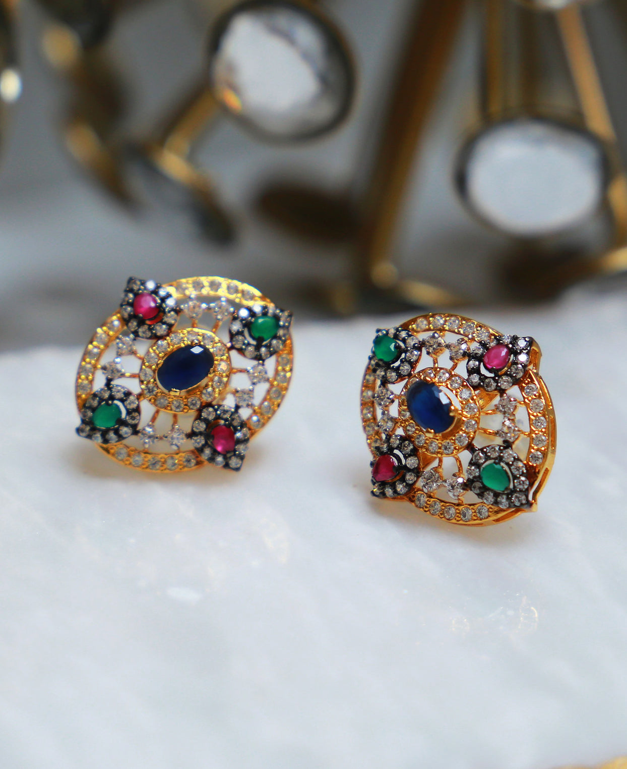 Ruby, Emerald, Sapphire Studs