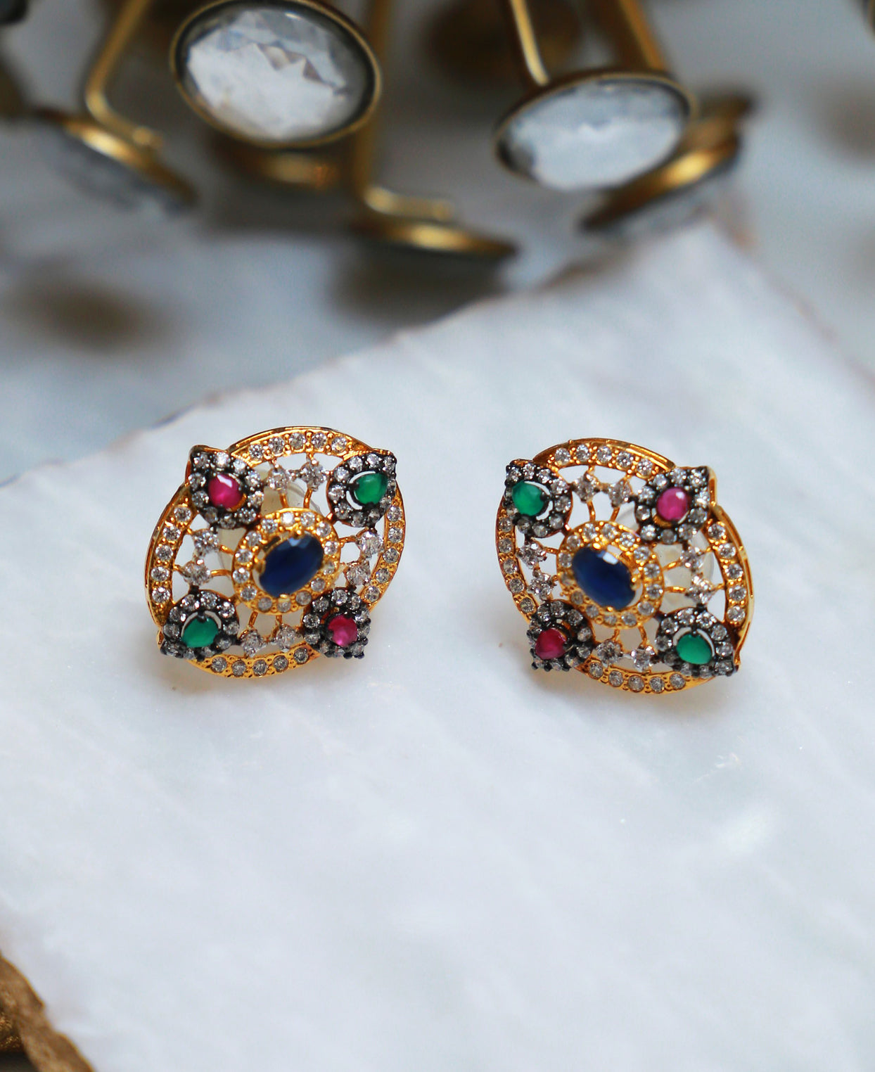 Ruby, Emerald, Sapphire Studs