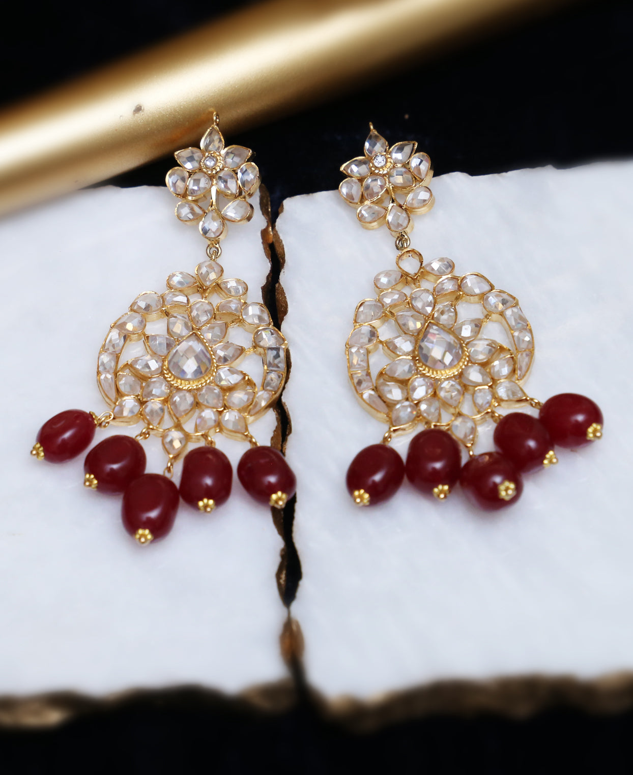 Grey Garnet Polki Earrings