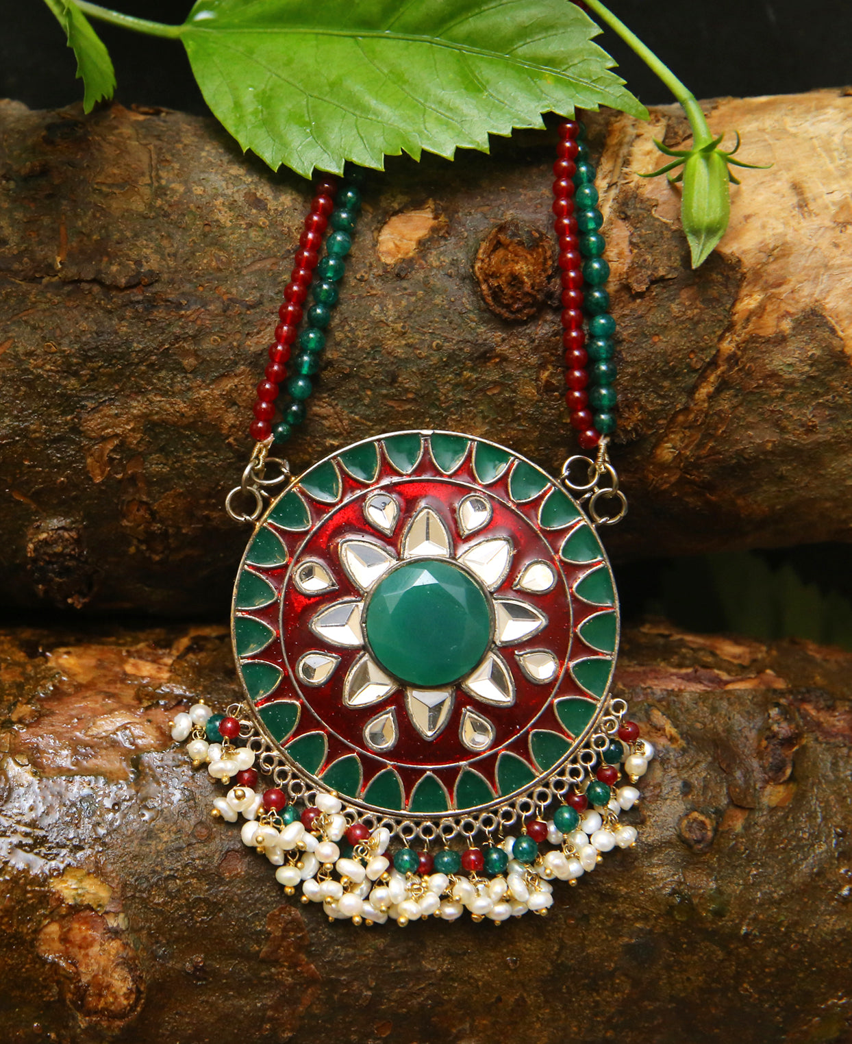 Kundan and Meenakari Handcrafted Pendant