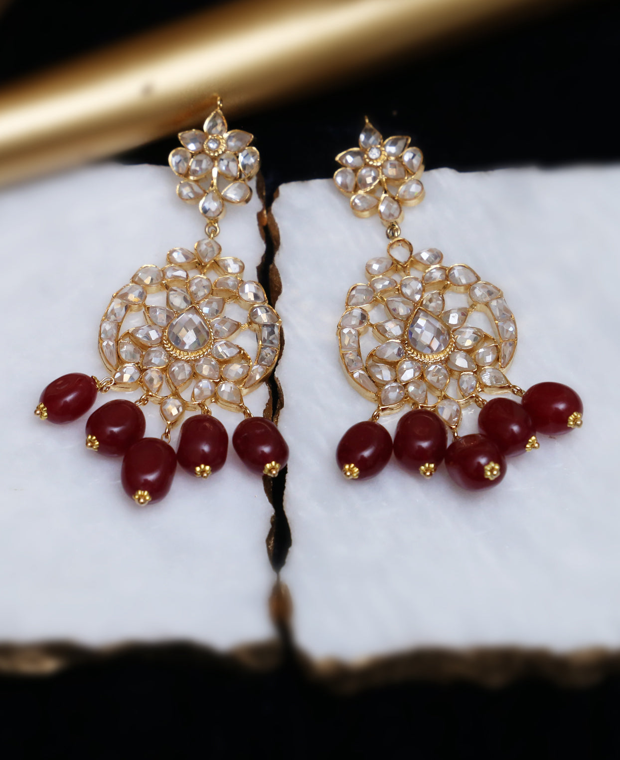 Grey Garnet Polki Earrings