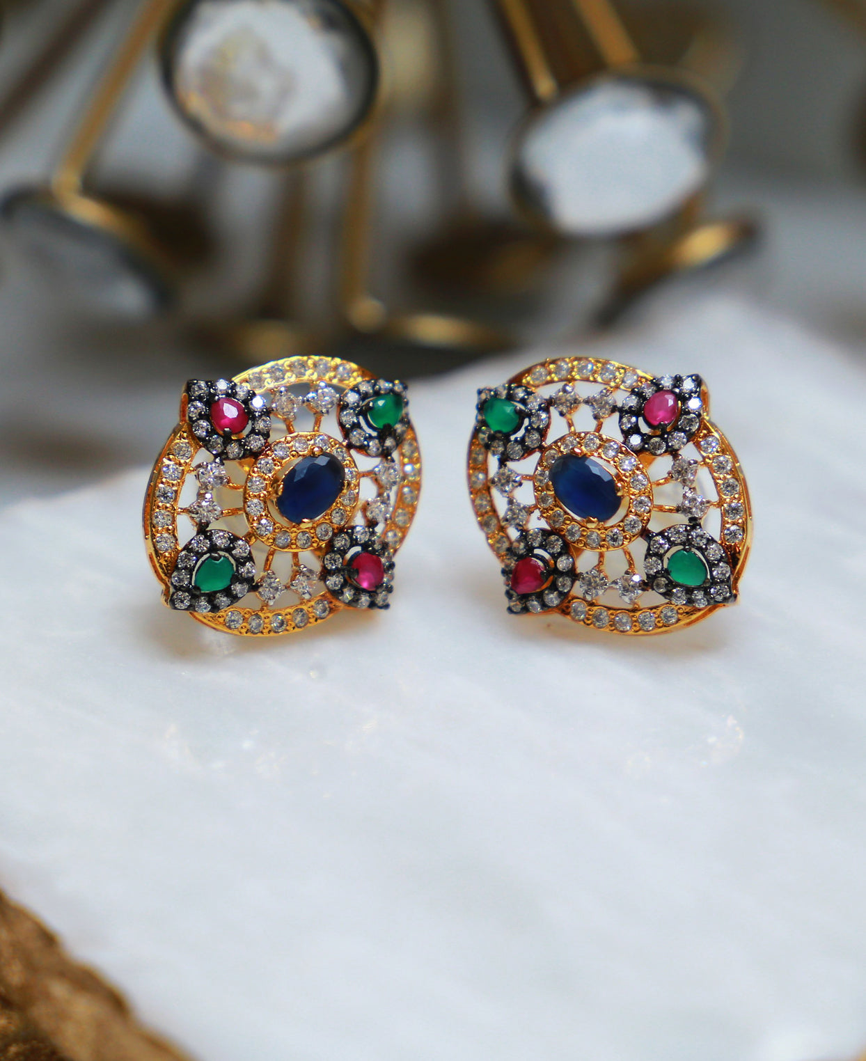 Ruby, Emerald, Sapphire Studs