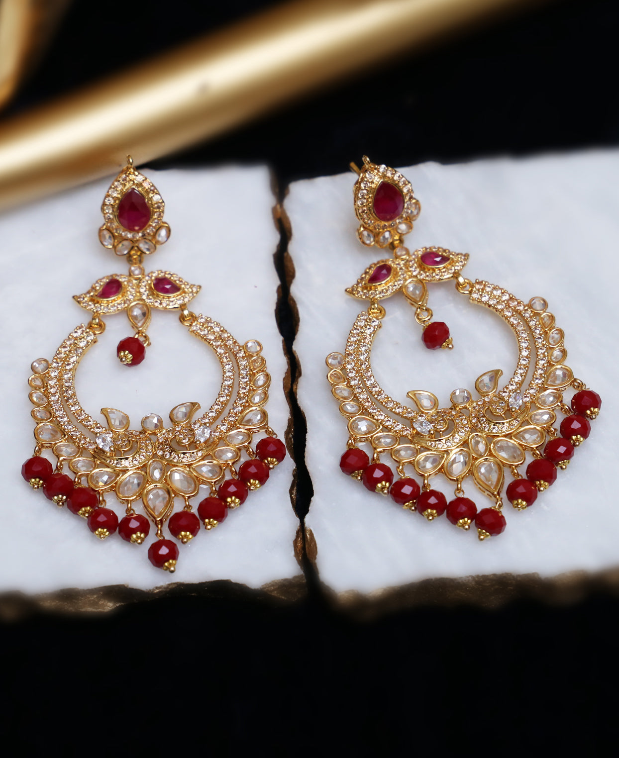 Blood Ruby Gold Earrings