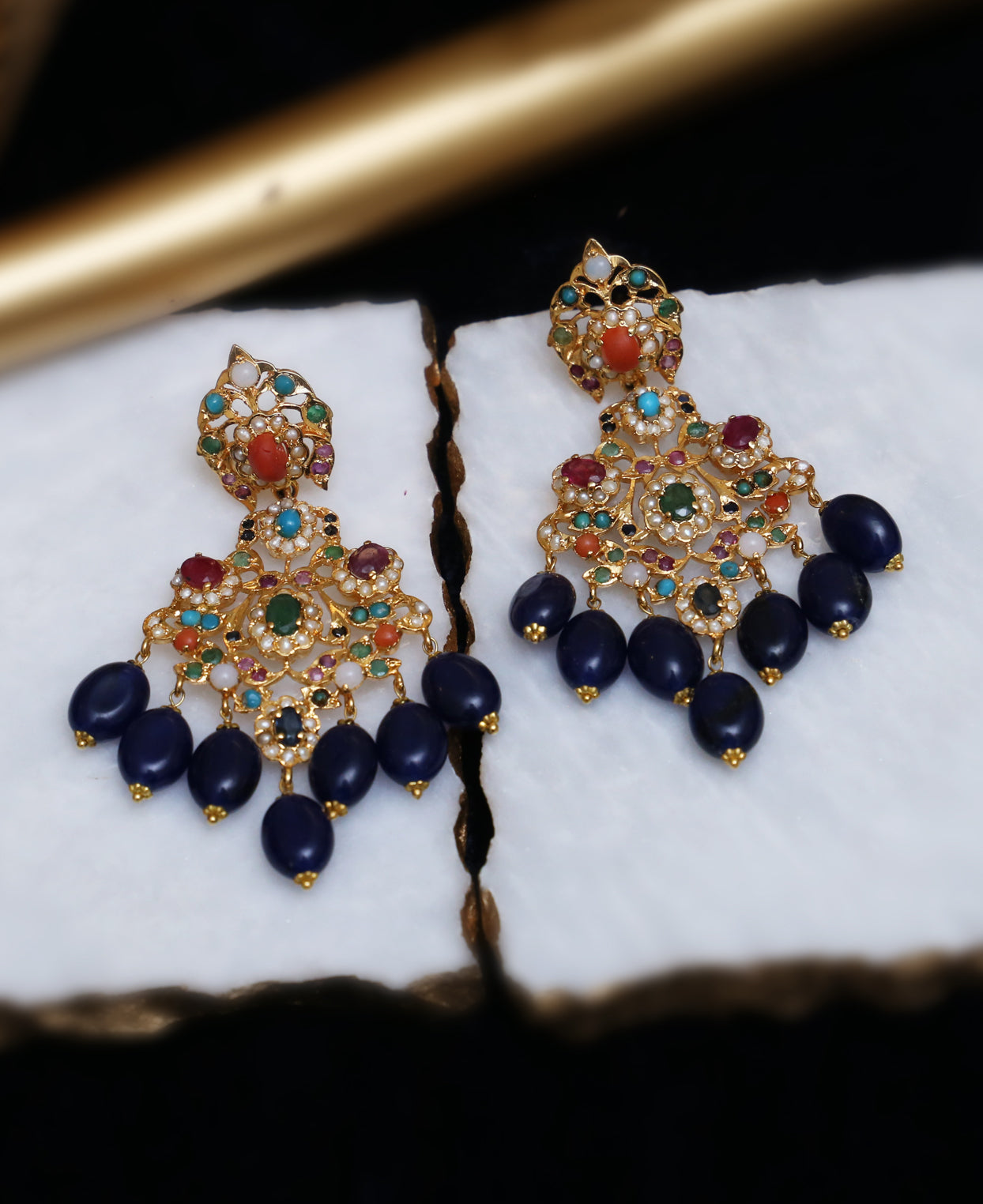 Naurattan with Sapphire Drop Earrings