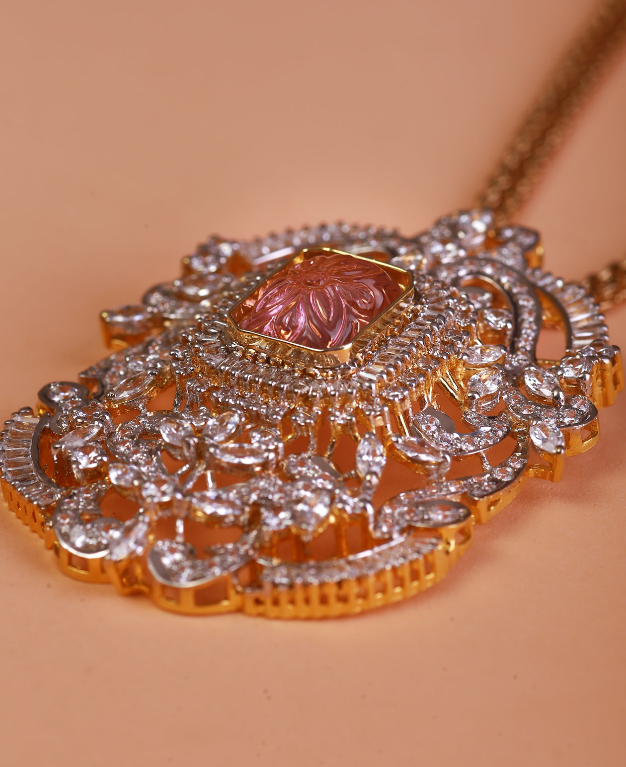 Pink Carved Zircon Baguette Pendant