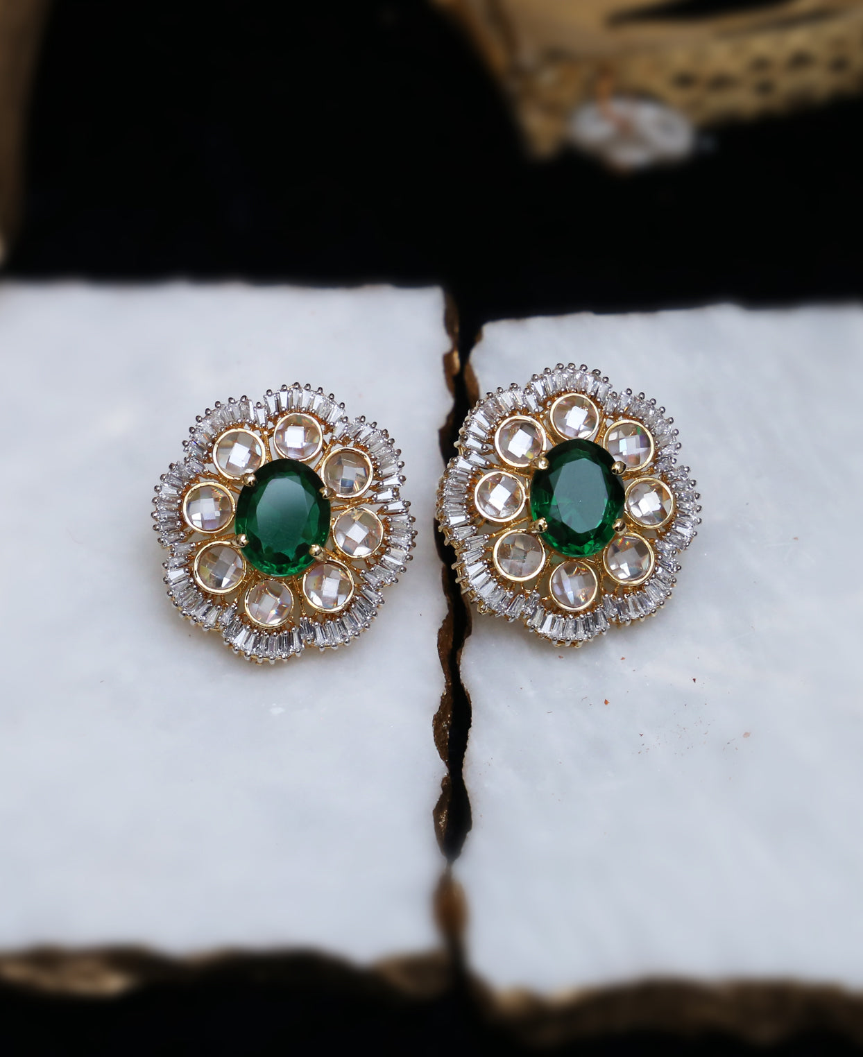 Emerald Baguette Oversized Studs