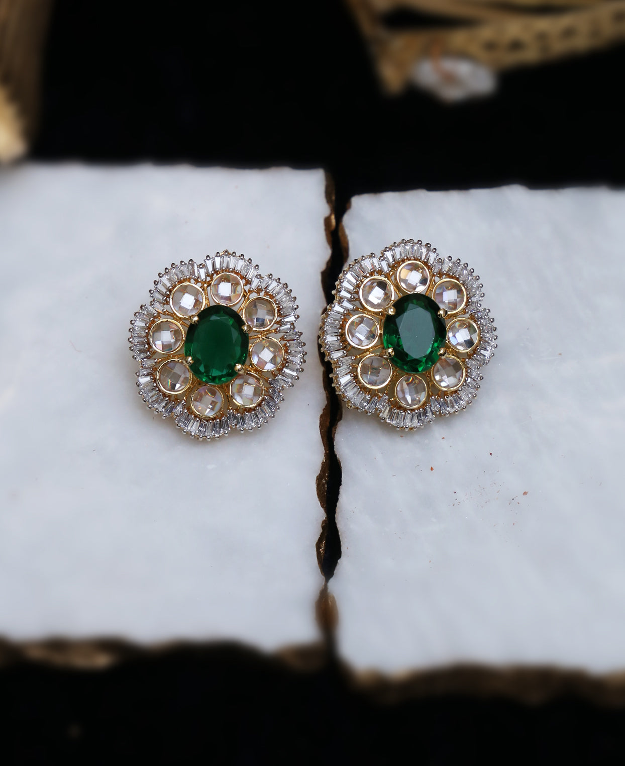 Emerald Baguette Oversized Studs