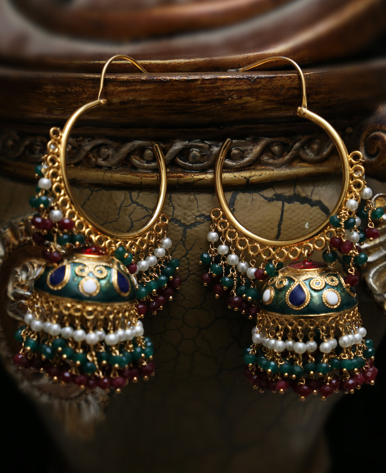 Traditional Tri-Meena Bali Jhumka