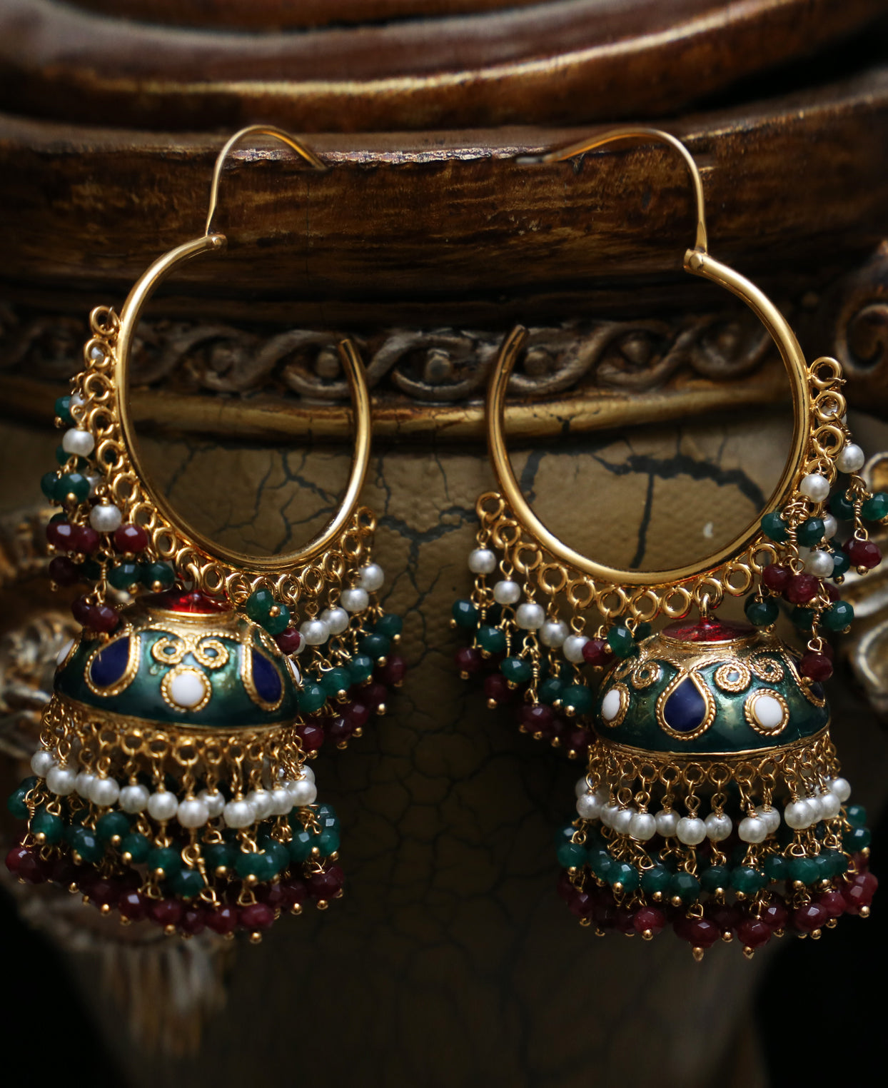 Traditional Tri-Meena Bali Jhumka