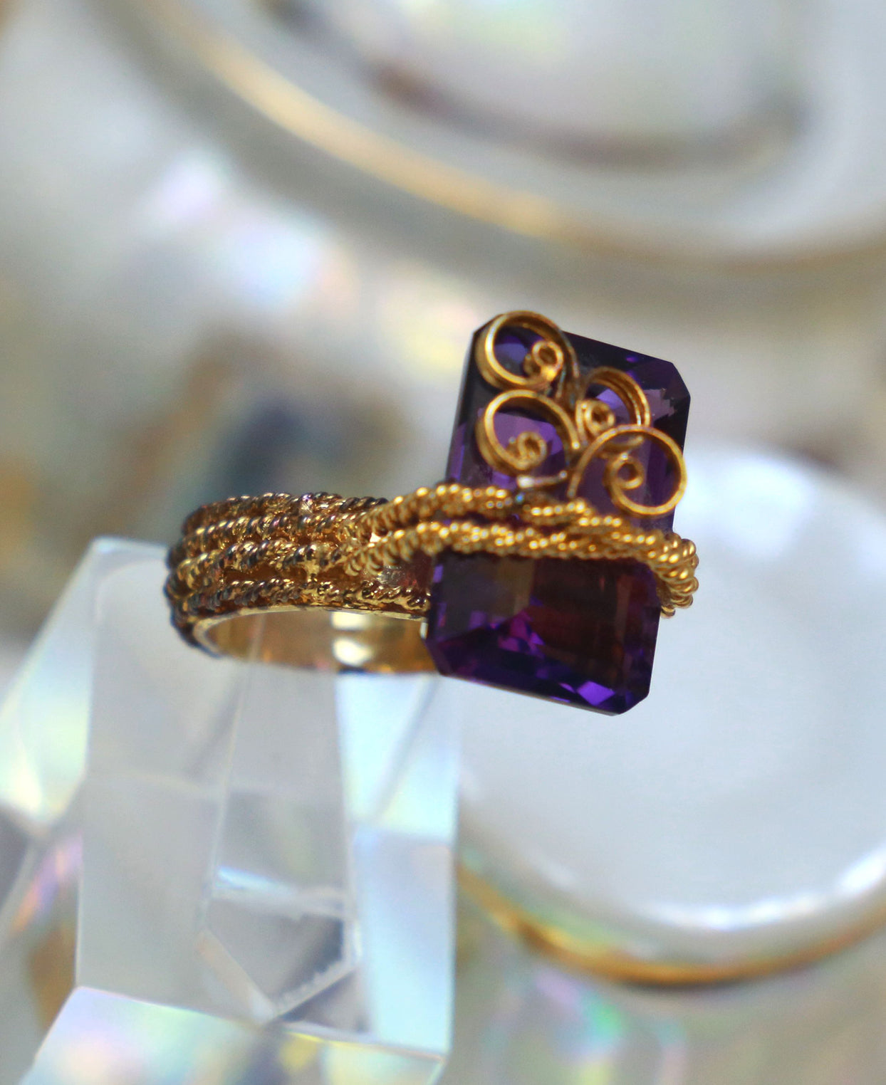 Purple Chunky Twisted Wire Ring