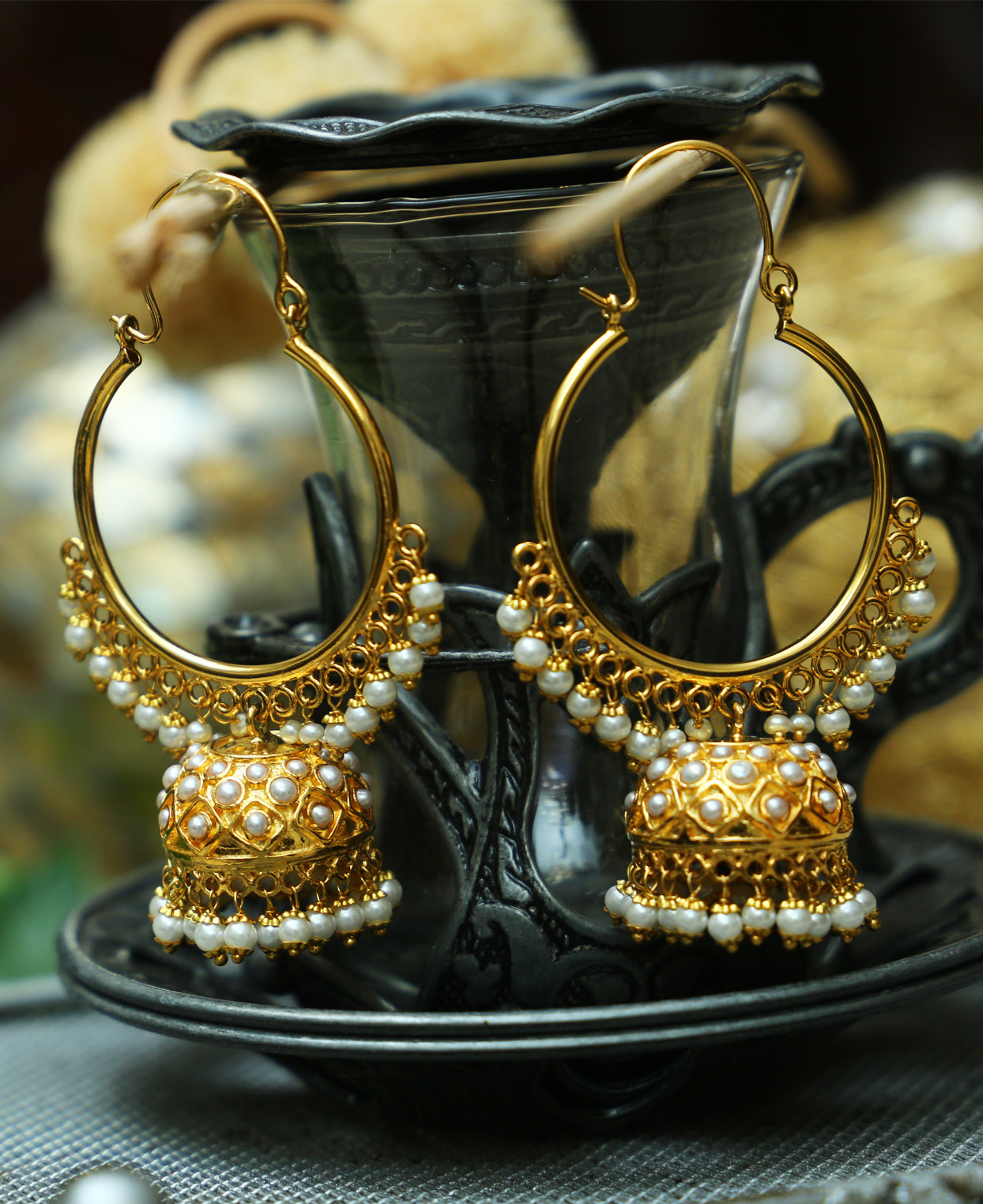 Traditional Pipe bali Pearl Jhumkas