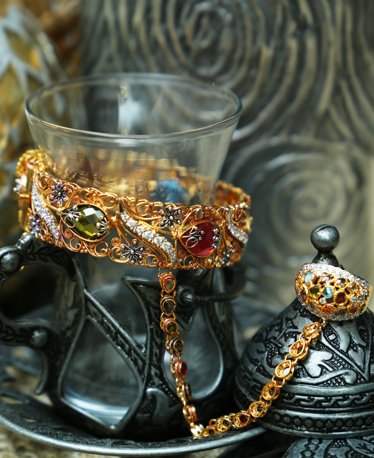 Multi Colored Handcuff Kara with Ring Online