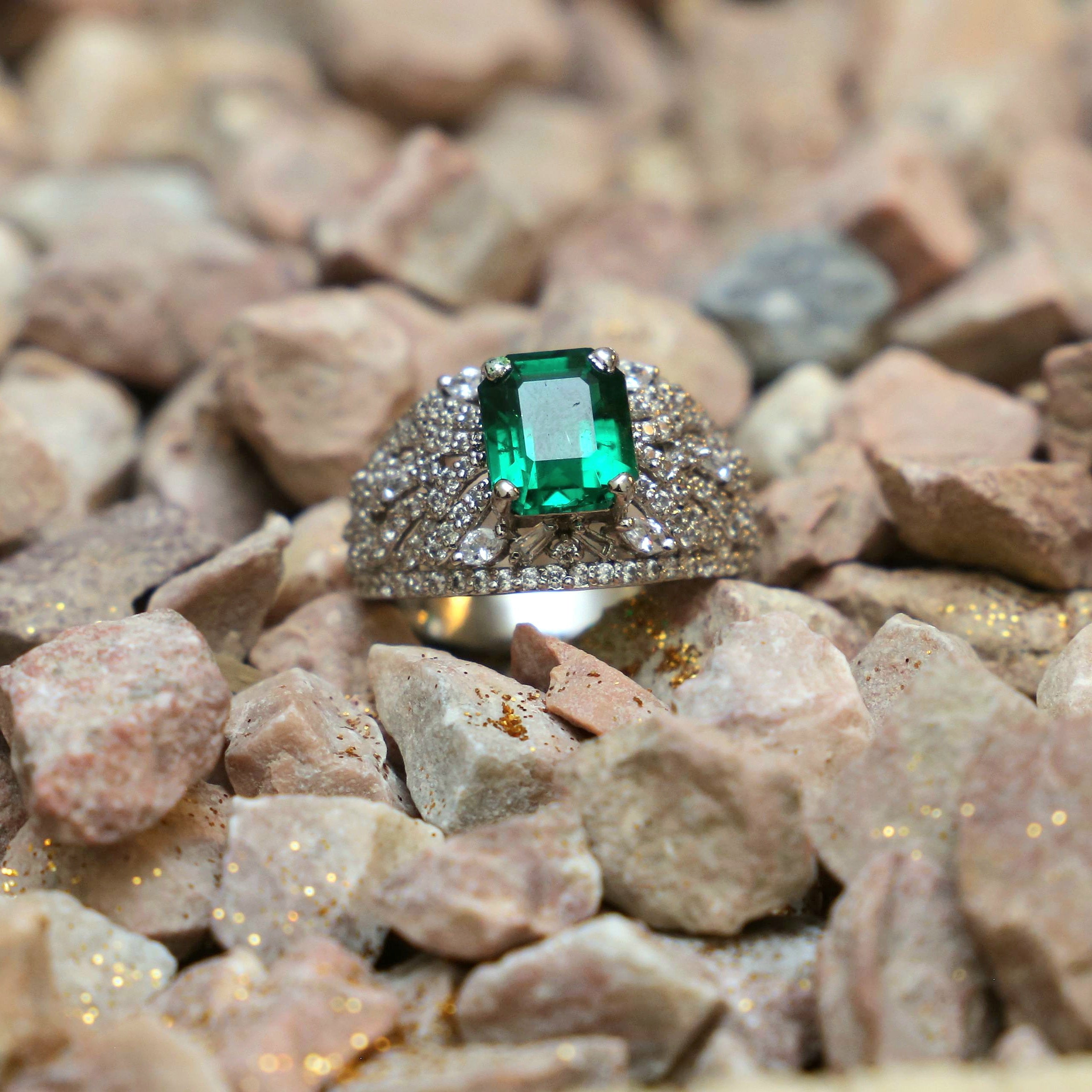 Bottle Green Baguette Ring