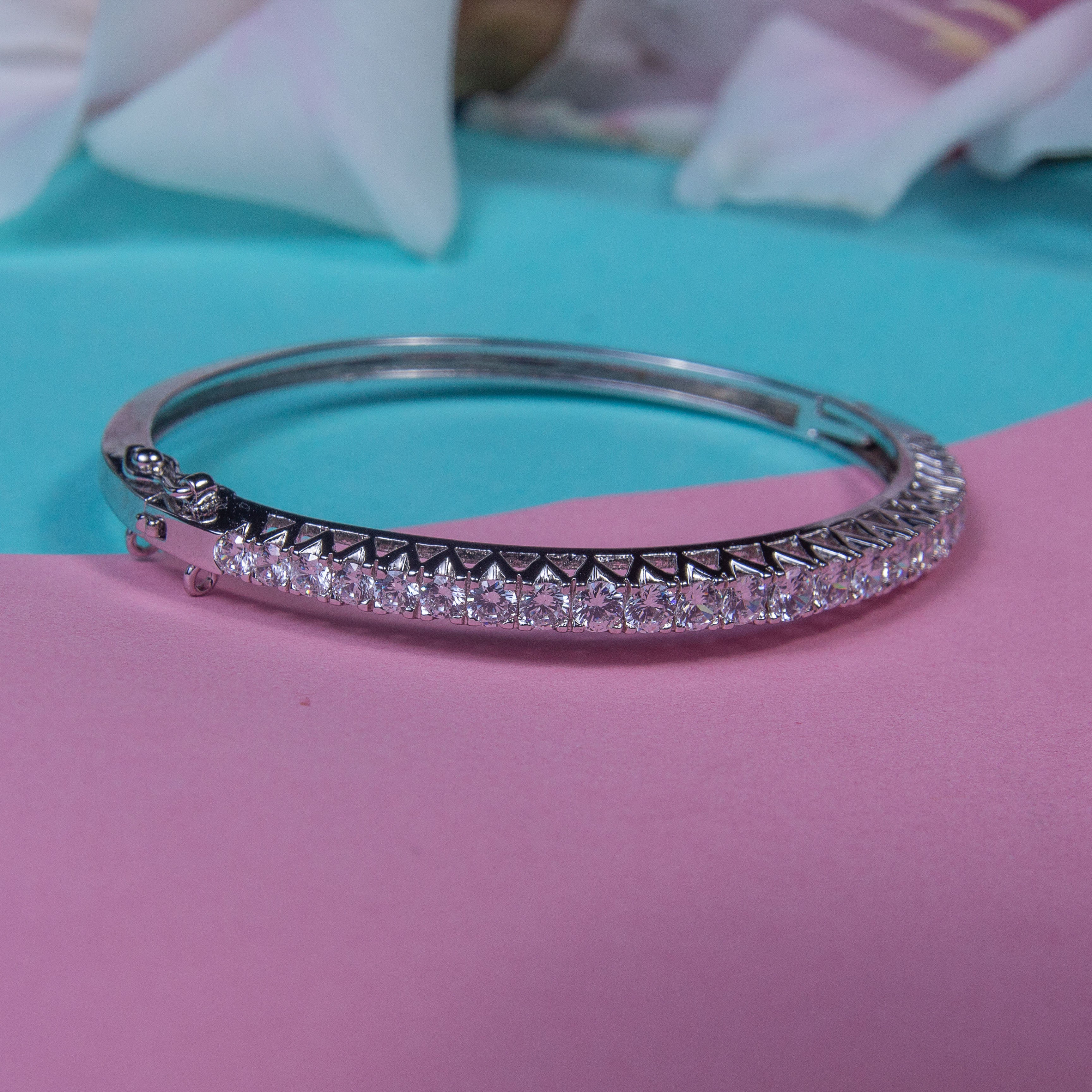 Clear Zircon Sterling Silver D Bangle