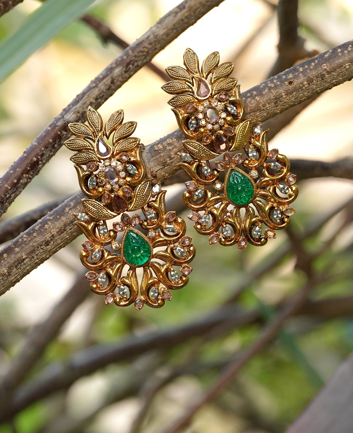 Carved Green and Texture Earrings