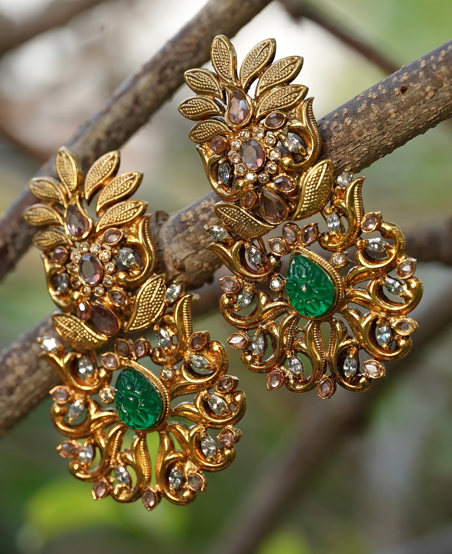 Carved Green and Texture Earrings