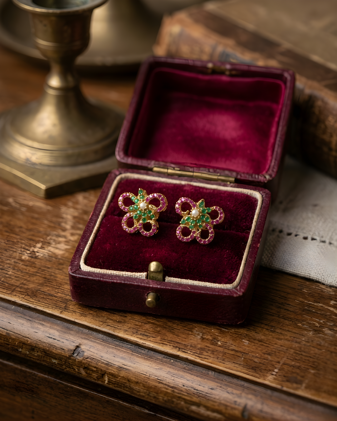 Ruby Emerald butterfly studs