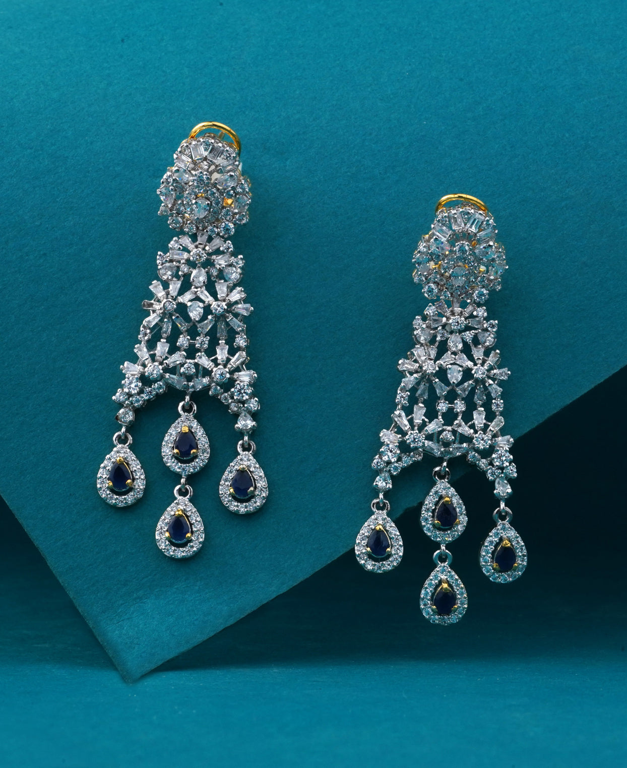 Zircon and Sapphire Dangling Earrings